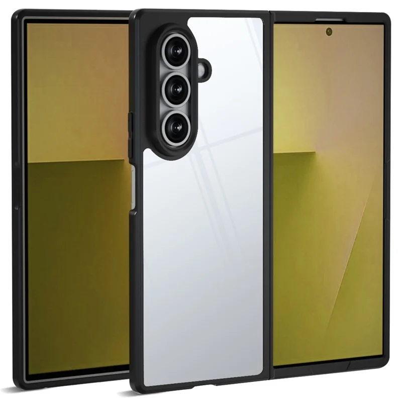 IBMRS для чехла Samsung Galaxy Z Fold7 5G, мягкая TPU рама, жесткая ПК задняя крышка, противоударный чехол для телефона - прозрачный черный