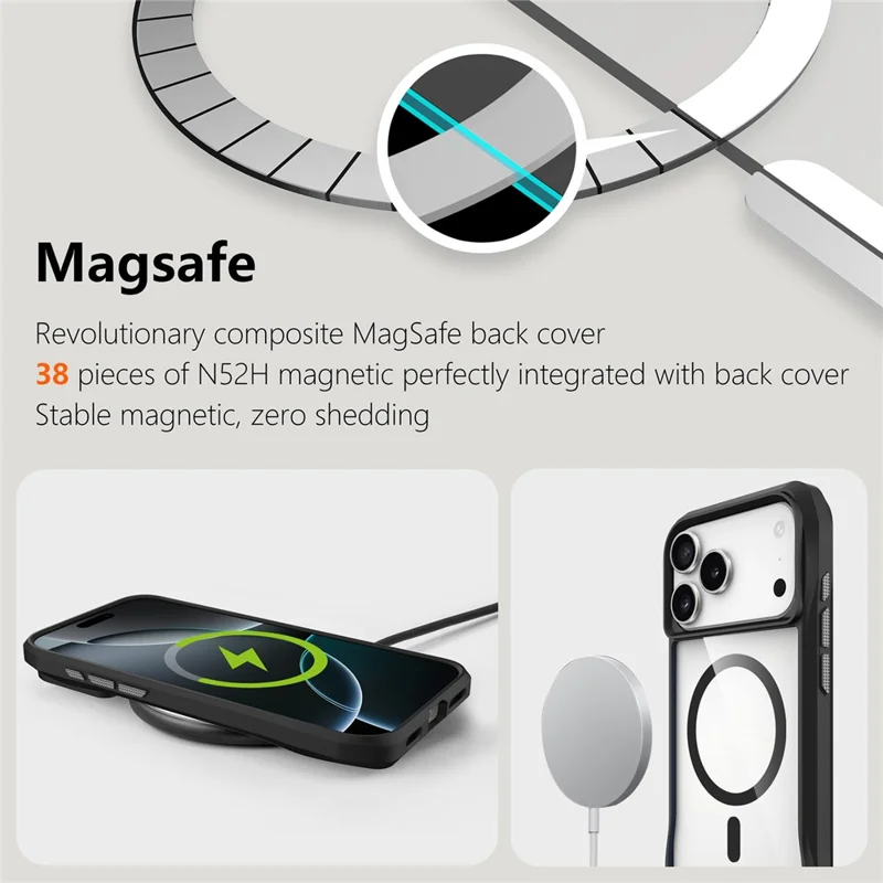 For iPhone 17 Pro Case Compatibel met MagSafe Solid Border TPU + PC Telefoonhoes - Zwart