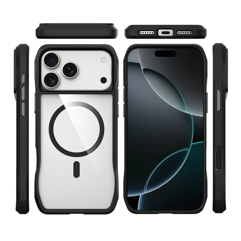 For iPhone 17 Pro Case Compatibel met MagSafe Solid Border TPU + PC Telefoonhoes - Zwart