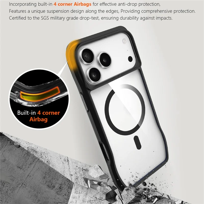 For iPhone 17 Pro Case Compatibel met MagSafe Solid Border TPU + PC Telefoonhoes - Zwart