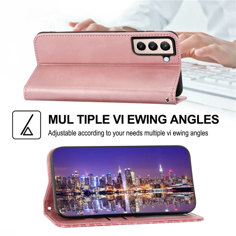 Per Samsung Galaxy S21 fe 5G Texture Polpaccio di Vitello Impronte Rombo Modello PU Custodia Puro Coperchio Magnetic - Oro Rosa