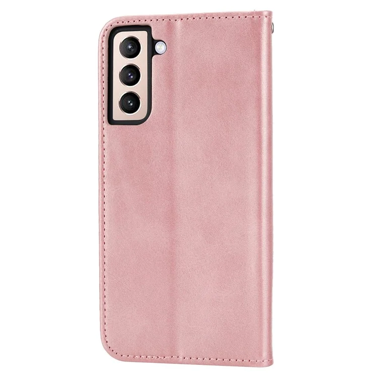 Per Samsung Galaxy S21 fe 5G Texture Polpaccio di Vitello Impronte Rombo Modello PU Custodia Puro Coperchio Magnetic - Oro Rosa