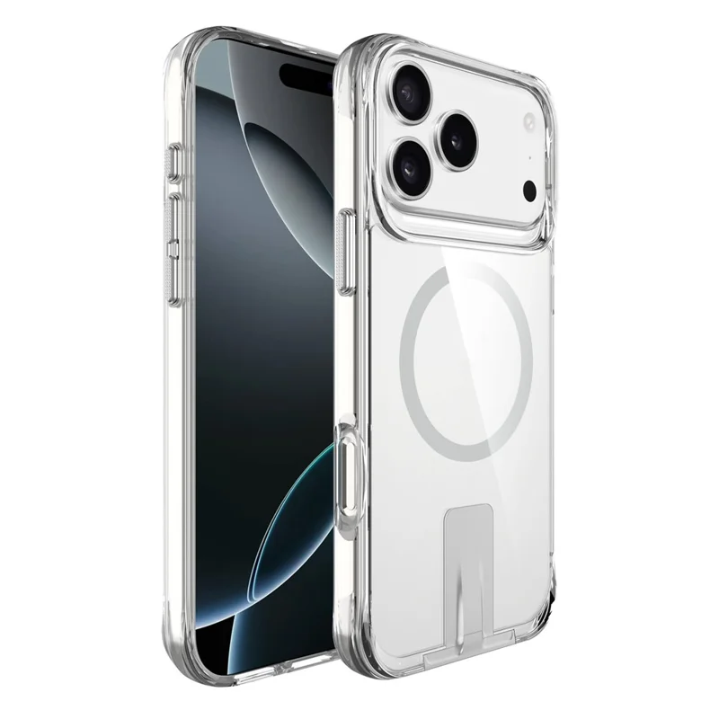 Hoesje voor iPhone 17 Pro, compatibel met MagSafe, transparant hoesje van TPU + PC met standaard - transparant