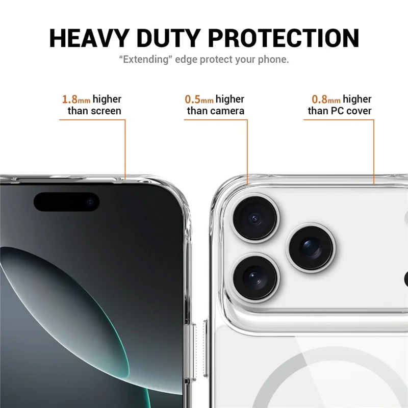 Hoesje voor iPhone 17 Pro, compatibel met MagSafe, transparant hoesje van TPU + PC met standaard - transparant