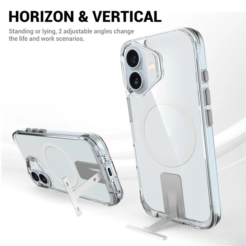 Hoesje voor iPhone 17, compatibel met MagSafe, transparant hoesje van TPU + PC met standaard - Transparant