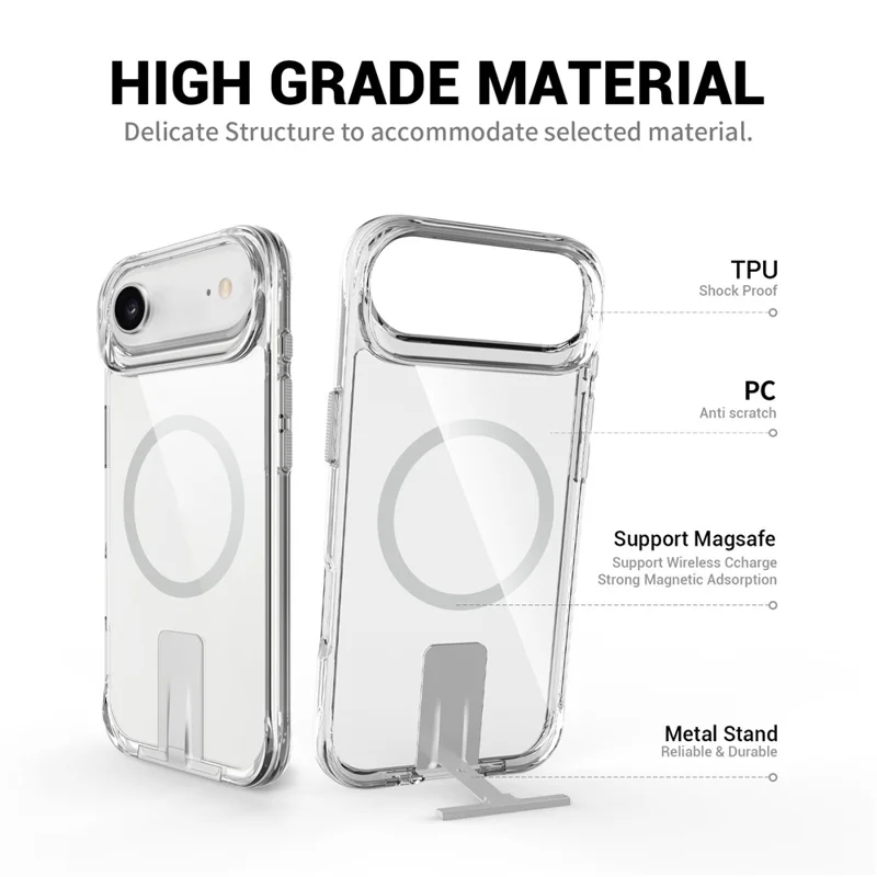 Transparante hoes voor iPhone Air, compatibel met MagSafe, TPU + PC met standaard - transparant