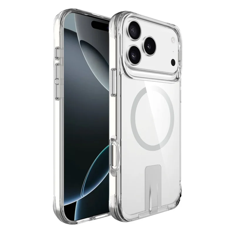 Coque pour iPhone 17 Pro Max Compatible avec MagSafe TPU + PC Étui de Téléphone Transparent avec Béquille - Transparent