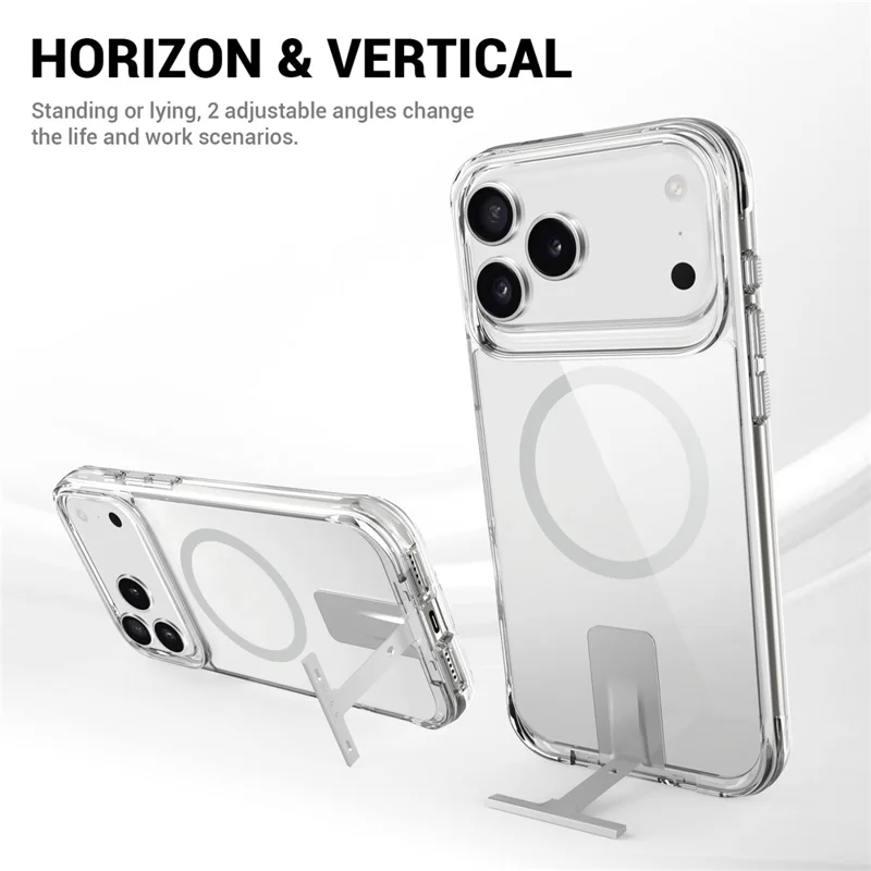 Coque pour iPhone 17 Pro Max Compatible avec MagSafe TPU + PC Étui de Téléphone Transparent avec Béquille - Transparent