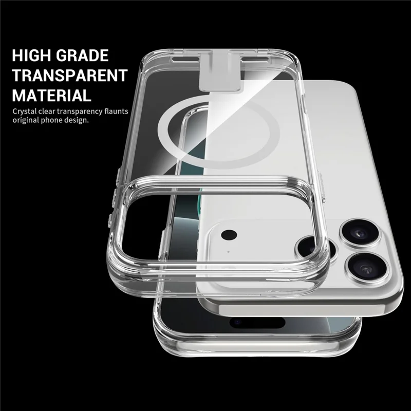 Coque pour iPhone 17 Pro Max Compatible avec MagSafe TPU + PC Étui de Téléphone Transparent avec Béquille - Transparent