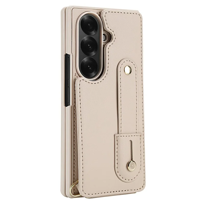 Funda para Samsung Galaxy Z Fold6 5G con Soporte, Ranuras para Tarjetas, Cubierta de TPU Revestida de Cuero con Correa para el Hombro - Beige