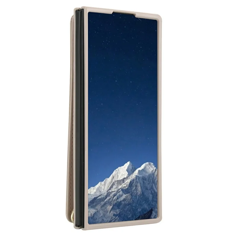 Funda para Samsung Galaxy Z Fold6 5G con Soporte, Ranuras para Tarjetas, Cubierta de TPU Revestida de Cuero con Correa para el Hombro - Beige