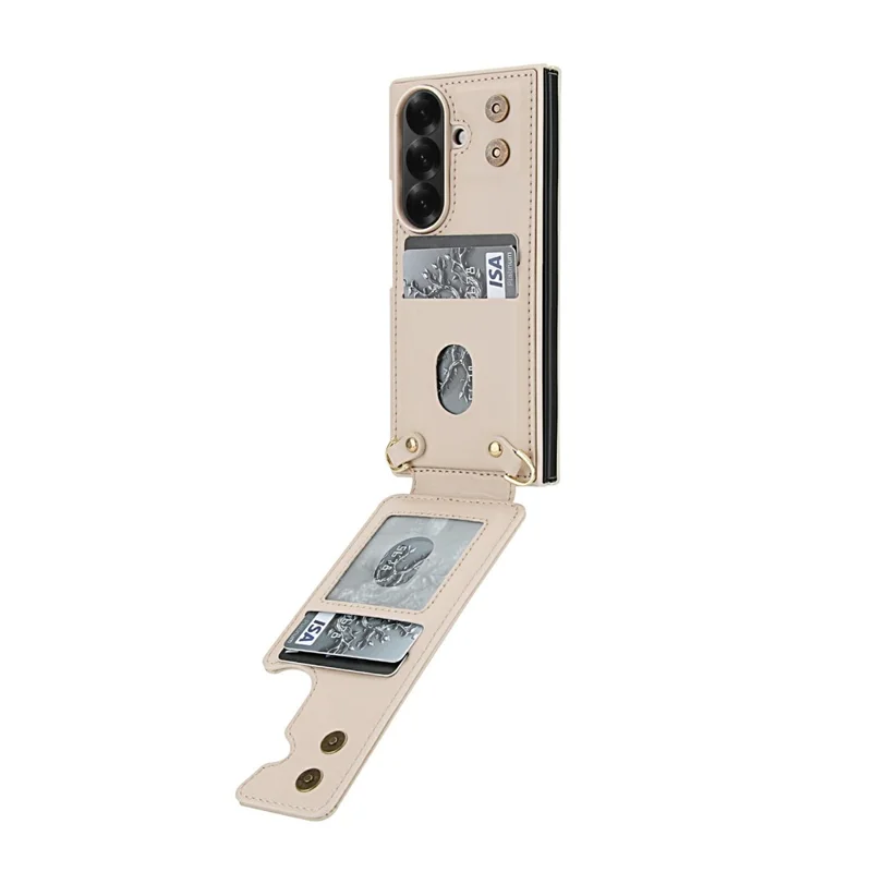 Funda para Samsung Galaxy Z Fold6 5G con Soporte, Ranuras para Tarjetas, Cubierta de TPU Revestida de Cuero con Correa para el Hombro - Beige