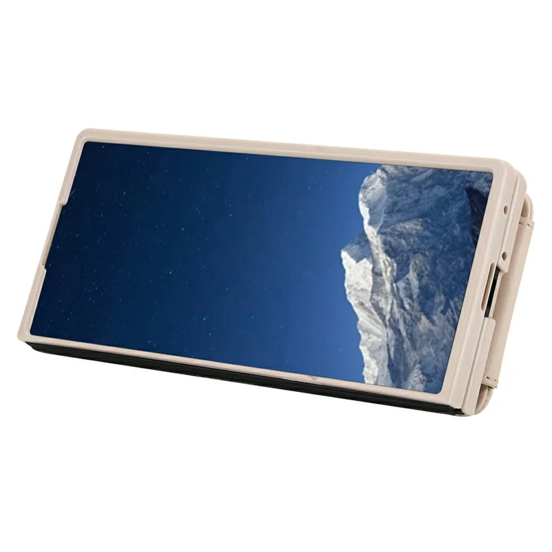 Funda para Samsung Galaxy Z Fold6 5G con Soporte, Ranuras para Tarjetas, Cubierta de TPU Revestida de Cuero con Correa para el Hombro - Beige