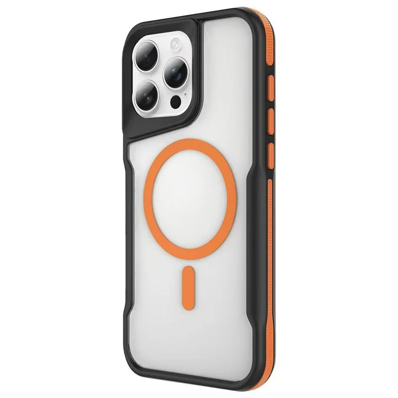 Cover posteriore per iPhone 16 Pro Max magnetico, in TPU e PC touch effetto pelle, antiurto - Arancione