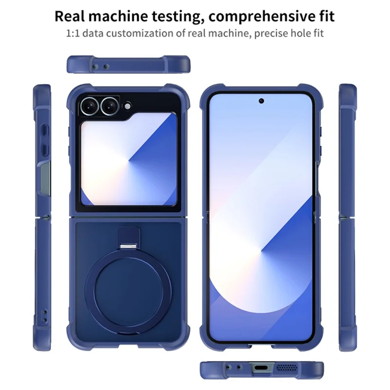 Per Samsung Galaxy Z Flip6 5G / Flip5 5G Cover Magnetica Antiurto TPU + PC con Supporto - Blu Scuro