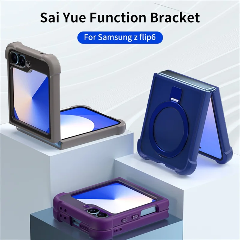 Per Samsung Galaxy Z Flip6 5G / Flip5 5G Cover Magnetica Antiurto TPU + PC con Supporto - Blu Scuro