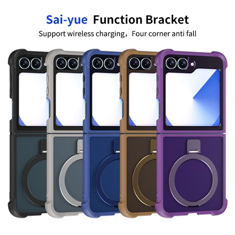 Per Samsung Galaxy Z Flip6 5G / Flip5 5G Cover Magnetica Antiurto TPU + PC con Supporto - Blu Scuro