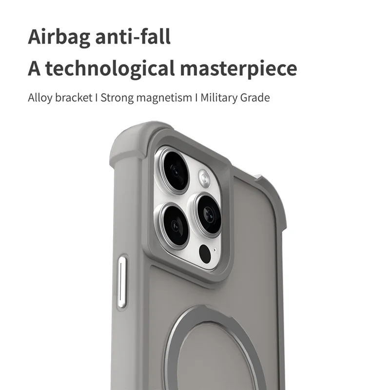 Für iPhone 16 Pro Max Magnetische Hülle Sturzsicher TPU + PC Ständer Telefonrückseite - Grau