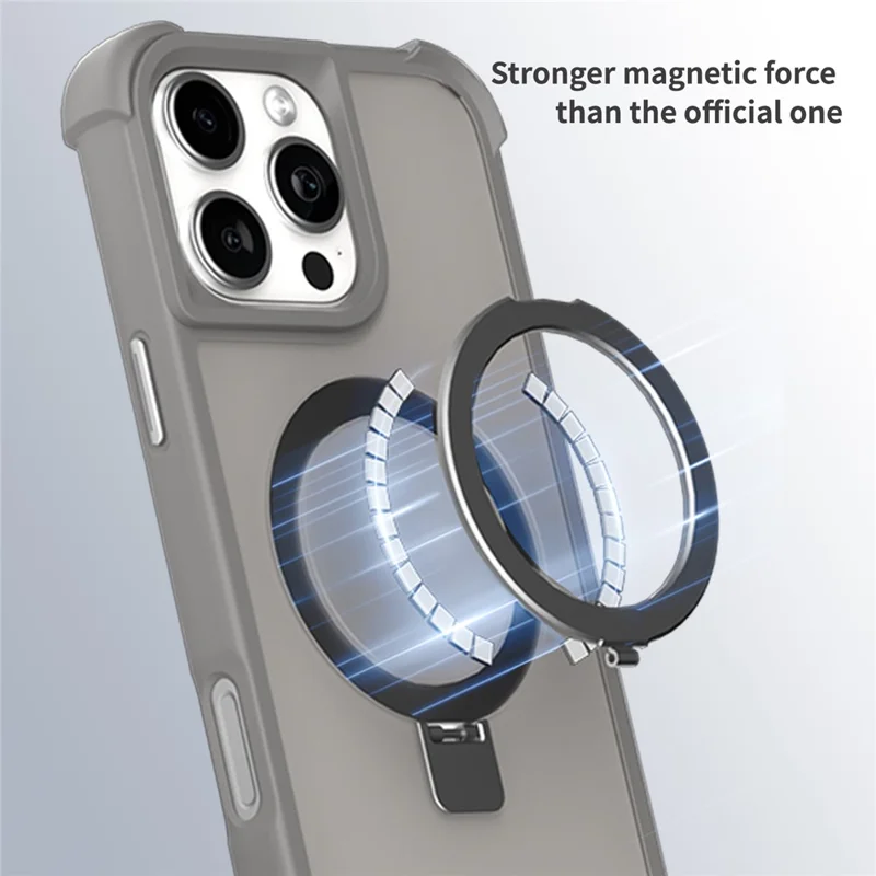 Für iPhone 16 Pro Max Magnetische Hülle Sturzsicher TPU + PC Ständer Telefonrückseite - Grau