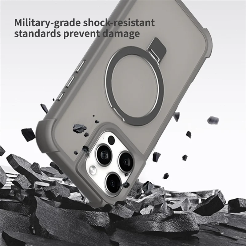 Für iPhone 16 Pro Max Magnetische Hülle Sturzsicher TPU + PC Ständer Telefonrückseite - Grau