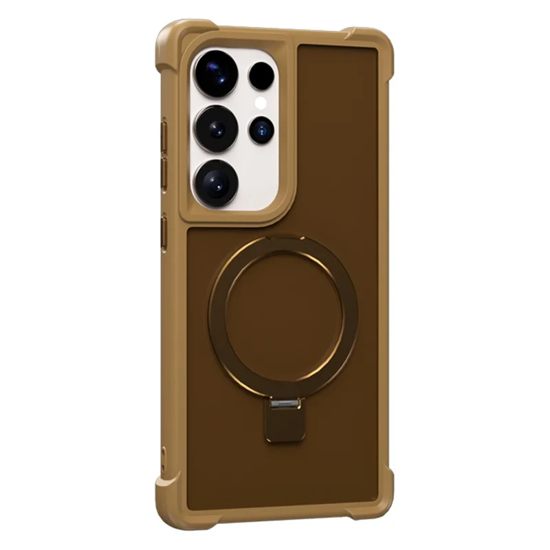 Capa Magnética Anti-Queda TPU + PC com Suporte para Samsung Galaxy S25 Ultra - Dourado Deserto