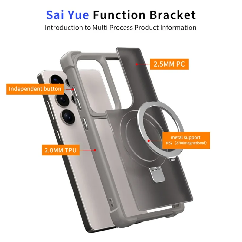 Capa Magnética Anti-Queda TPU + PC com Suporte para Samsung Galaxy S25 Ultra - Dourado Deserto