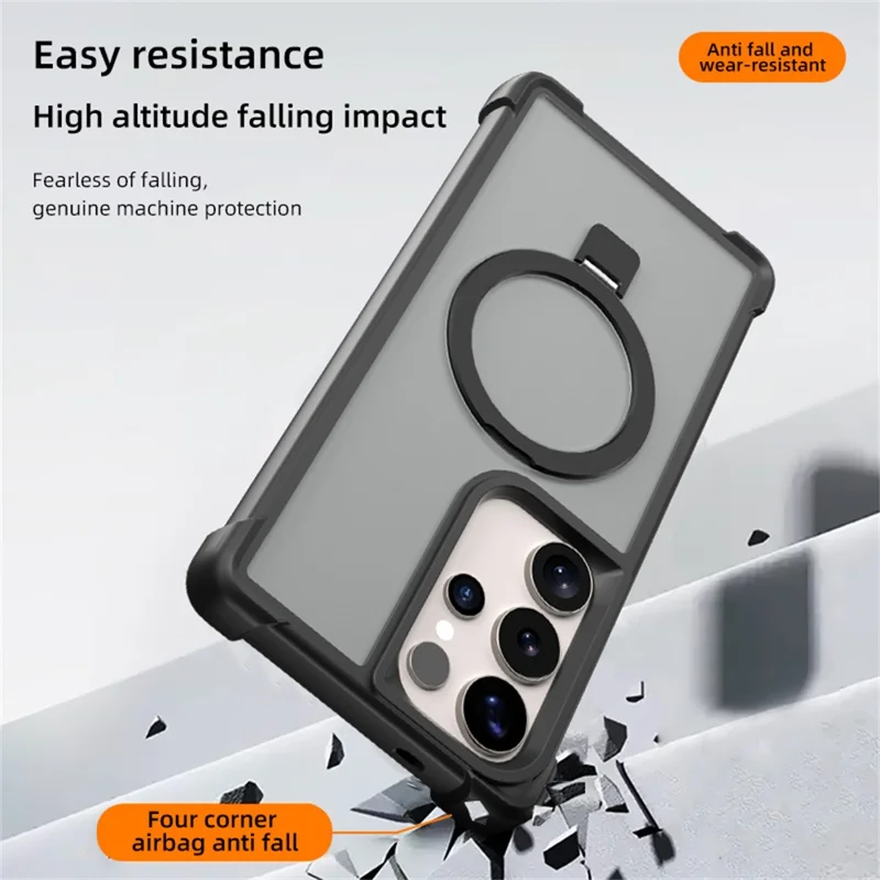 Funda magnética antideslizante para Samsung Galaxy S23 Ultra, de TPU + PC con soporte - Negro