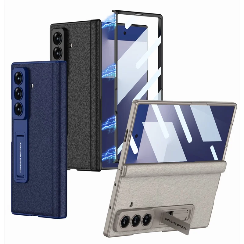 GKK For Samsung Galaxy Z Fold7 5G Case with Kickstand Hinge Protection PC + Tempered Glass Phone Cover - Carbon Fiber Texture