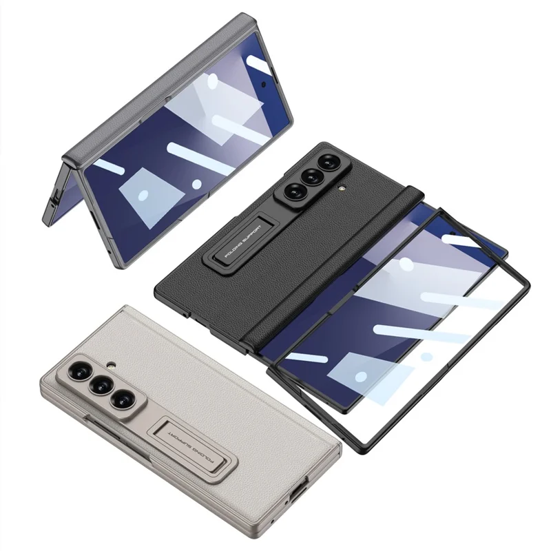 GKK For Samsung Galaxy Z Fold7 5G Case with Kickstand Hinge Protection PC + Tempered Glass Phone Cover - Carbon Fiber Texture