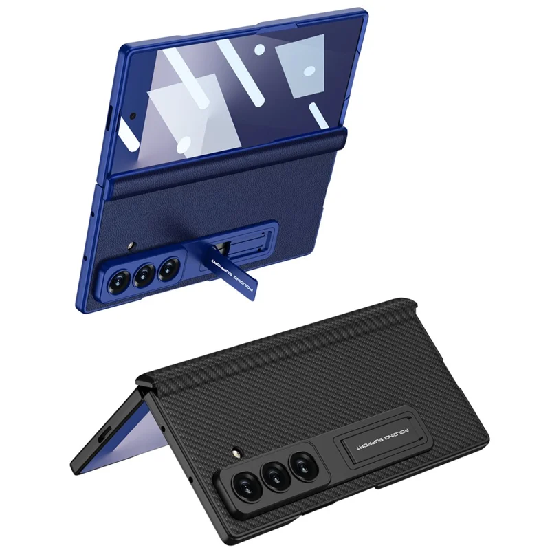 GKK For Samsung Galaxy Z Fold7 5G Case with Kickstand Hinge Protection PC + Tempered Glass Phone Cover - Carbon Fiber Texture