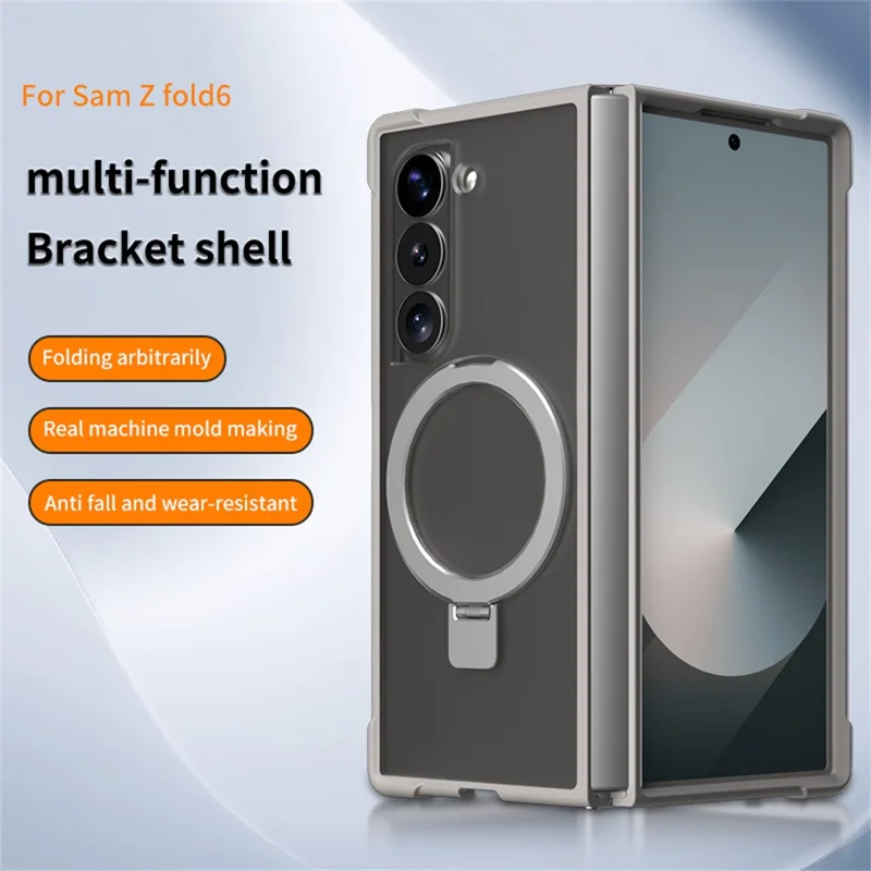 Étui magnétique pour Samsung Galaxy Z Fold6 5G Anti-chute TPU + PC avec support - Gris