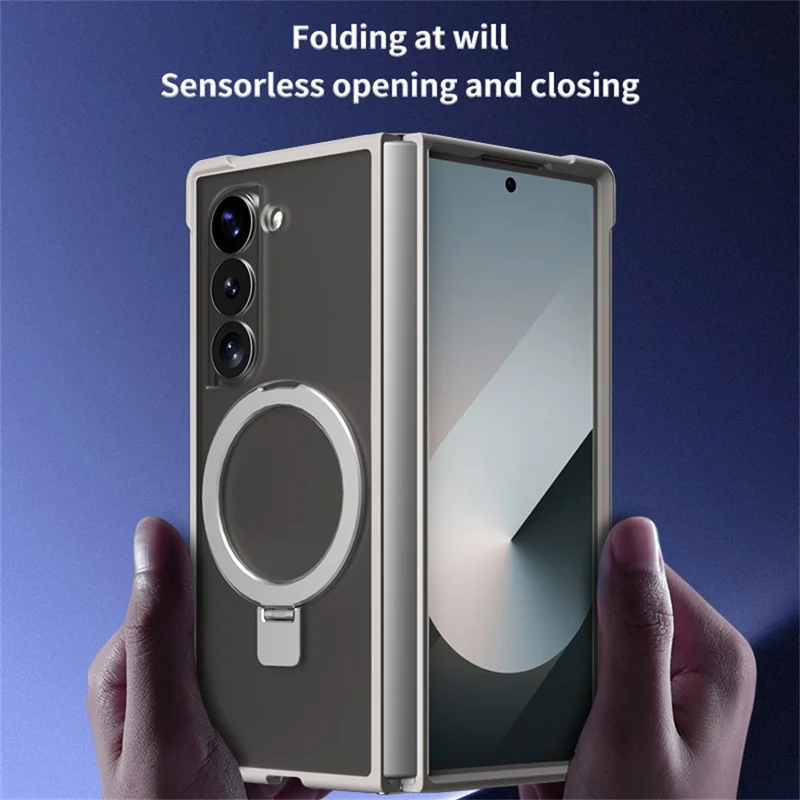 Étui magnétique pour Samsung Galaxy Z Fold6 5G Anti-chute TPU + PC avec support - Gris