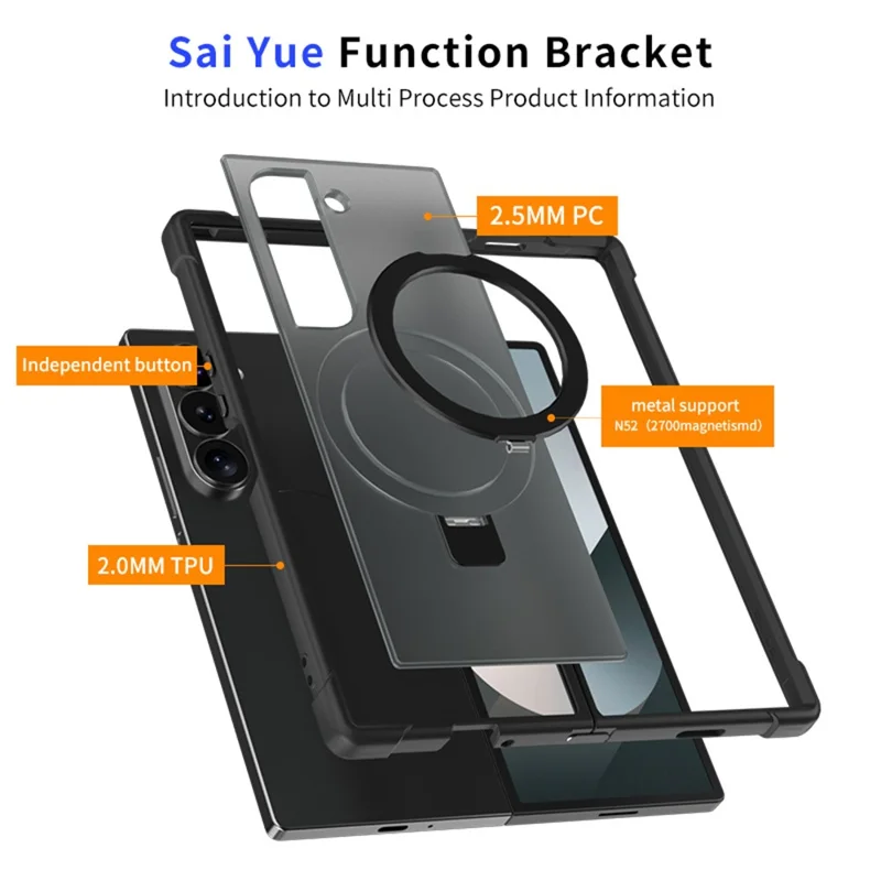 Étui magnétique pour Samsung Galaxy Z Fold6 5G Anti-chute TPU + PC avec support - Gris