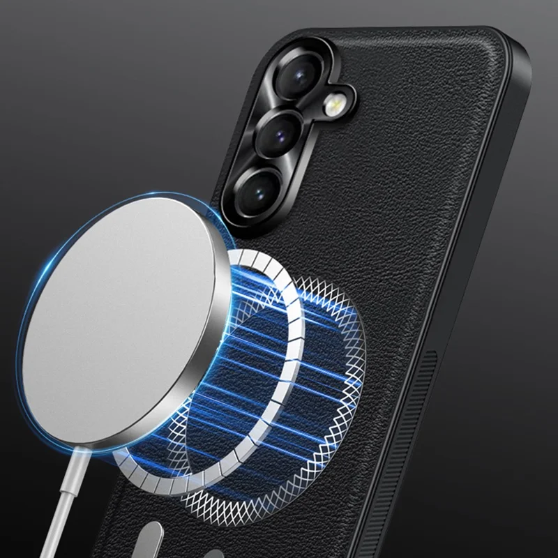 Funda para Samsung Galaxy S24 Compatible con MagSafe, PU TPU PC Carcasa Trasera con Marco de Lente Metálico - Marrón