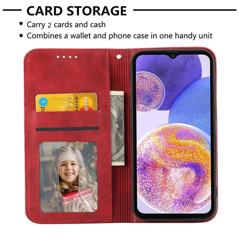 For Samsung Galaxy S22 5G Imprinted Rhombus Pattern Wallet Stand Phone Case Calf Texture PU Leather Shockproof Cover with Strap - Red