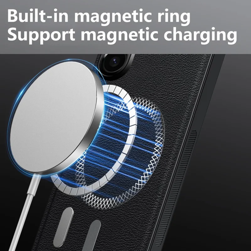 Чехол для Samsung Galaxy S24 Ultra, совместимый с MagSafe, из ПУ, ТПУ и поликарбоната, с металлической рамкой для объектива - Черный