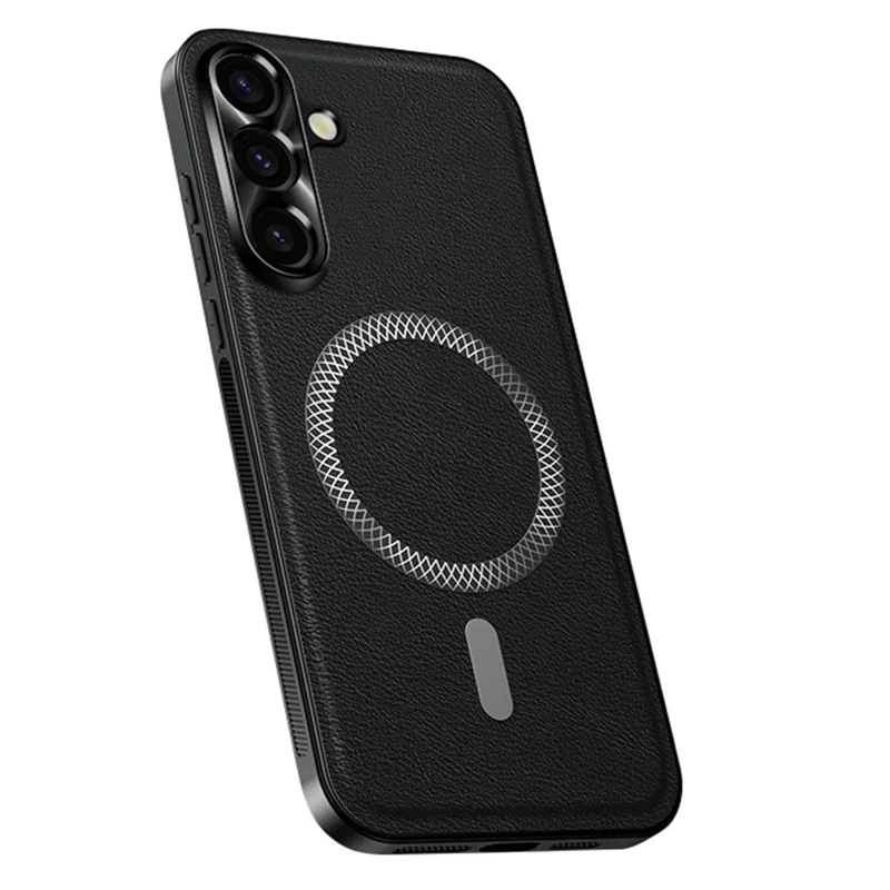 For Samsung Galaxy A16 5G / A16 4G Magnetic Case PU TPU PC Phone Back Cover with Metal Lens Frame - Black