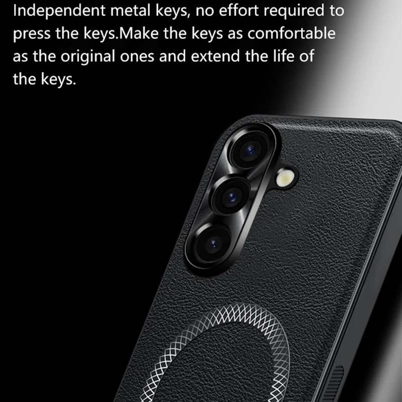 For Samsung Galaxy A16 5G / A16 4G Magnetic Case PU TPU PC Phone Back Cover with Metal Lens Frame - Black