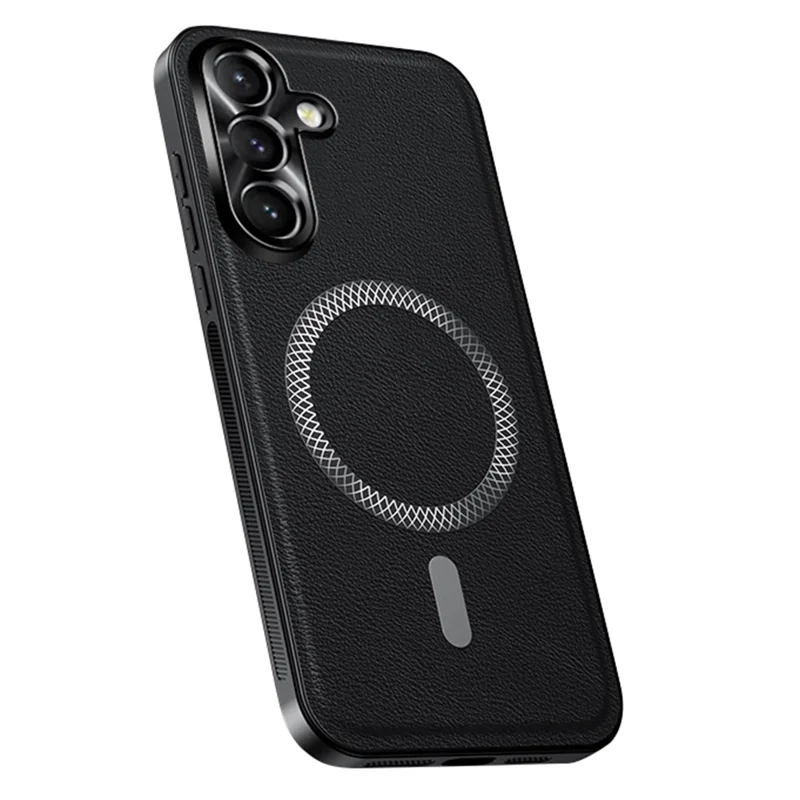 Für Samsung Galaxy A15 4G / A15 5G Hülle Kompatibel mit MagSafe PU TPU PC Handyrückseite mit Metall-Objektivrahmen - Schwarz