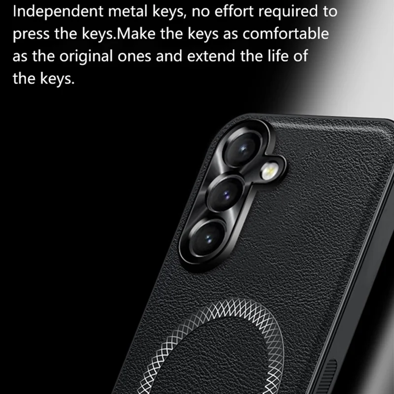 Für Samsung Galaxy A15 4G / A15 5G Hülle Kompatibel mit MagSafe PU TPU PC Handyrückseite mit Metall-Objektivrahmen - Schwarz
