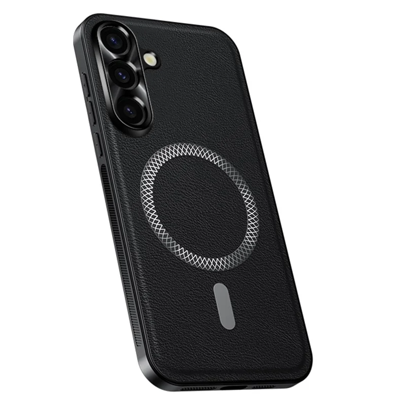 Étui pour Samsung Galaxy A35 5G Compatible avec MagSafe en PU TPU PC avec Cadre de Lentille Métallique - Noir