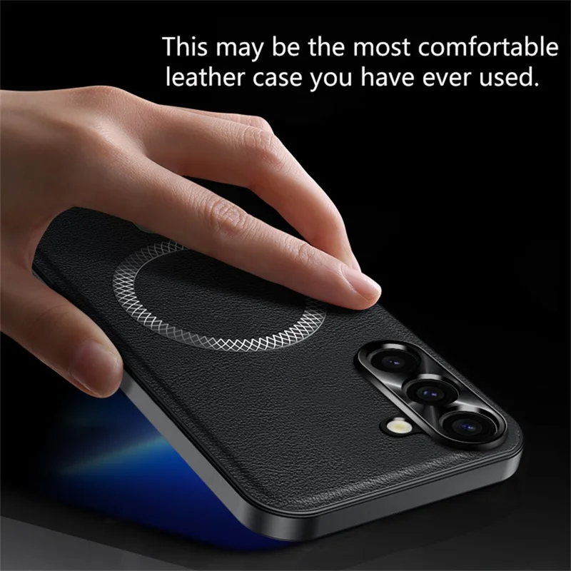 Étui pour Samsung Galaxy A35 5G Compatible avec MagSafe en PU TPU PC avec Cadre de Lentille Métallique - Noir