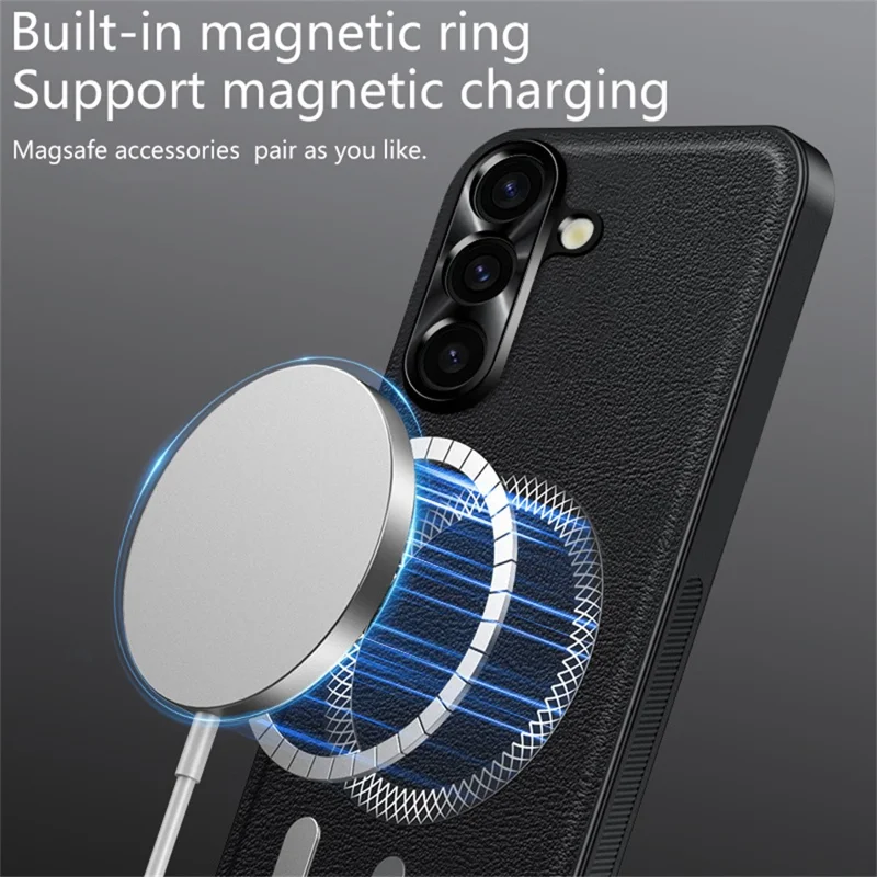 Étui pour Samsung Galaxy A35 5G Compatible avec MagSafe en PU TPU PC avec Cadre de Lentille Métallique - Noir