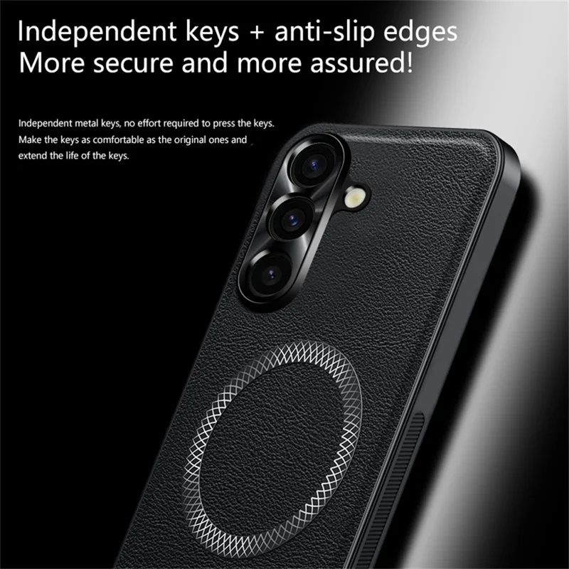 Étui pour Samsung Galaxy A35 5G Compatible avec MagSafe en PU TPU PC avec Cadre de Lentille Métallique - Noir