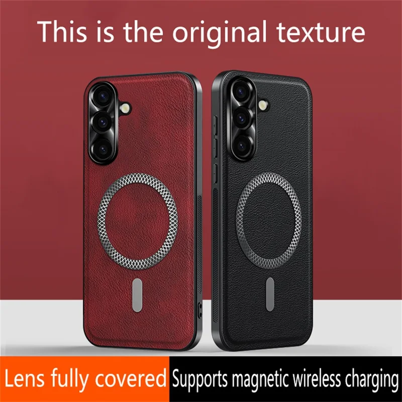 Étui pour Samsung Galaxy A35 5G Compatible avec MagSafe en PU TPU PC avec Cadre de Lentille Métallique - Noir