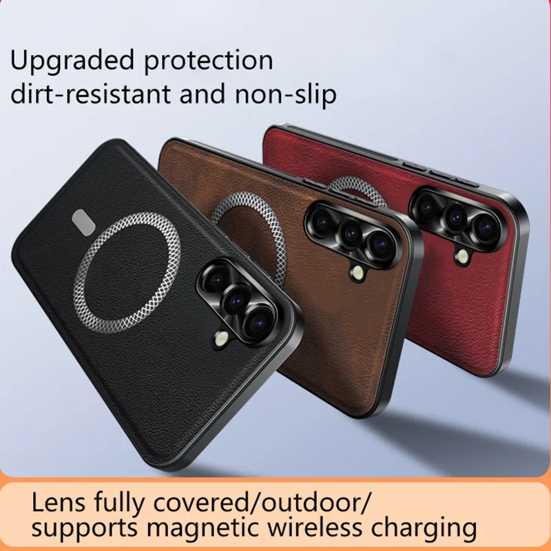 Étui pour Samsung Galaxy A35 5G Compatible avec MagSafe en PU TPU PC avec Cadre de Lentille Métallique - Noir
