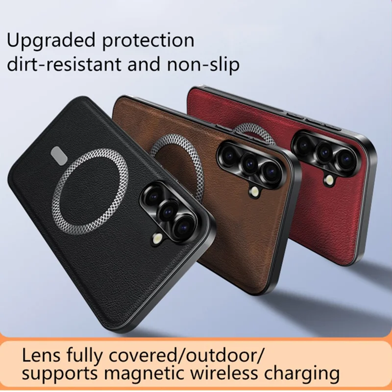 Capa compatível com Samsung Galaxy A55 5G com MagSafe, em PU TPU PC, com moldura de metal para a lente - Preta