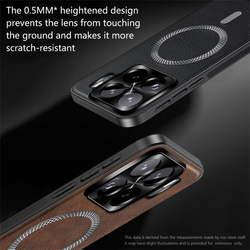 Чехол для Xiaomi 15 Pro, совместимый с MagSafe, из искусственной кожи, ТПУ и ПК, с металлической рамкой для объектива - Черный