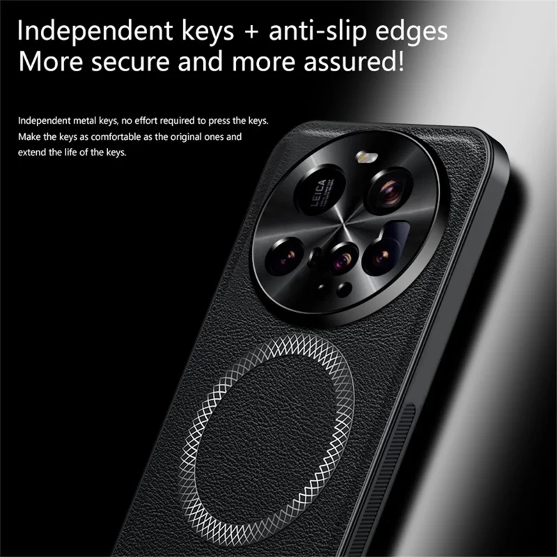 Para Xiaomi 15 Ultra Capa Compatível com MagSafe PU TPU PC Capa Traseira do Telefone com Moldura de Lente de Metal - Preto