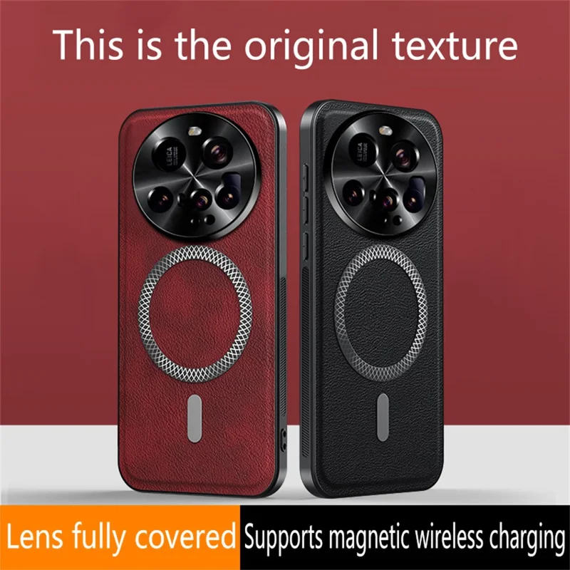 Para Xiaomi 15 Ultra Capa Compatível com MagSafe PU TPU PC Capa Traseira do Telefone com Moldura de Lente de Metal - Preto